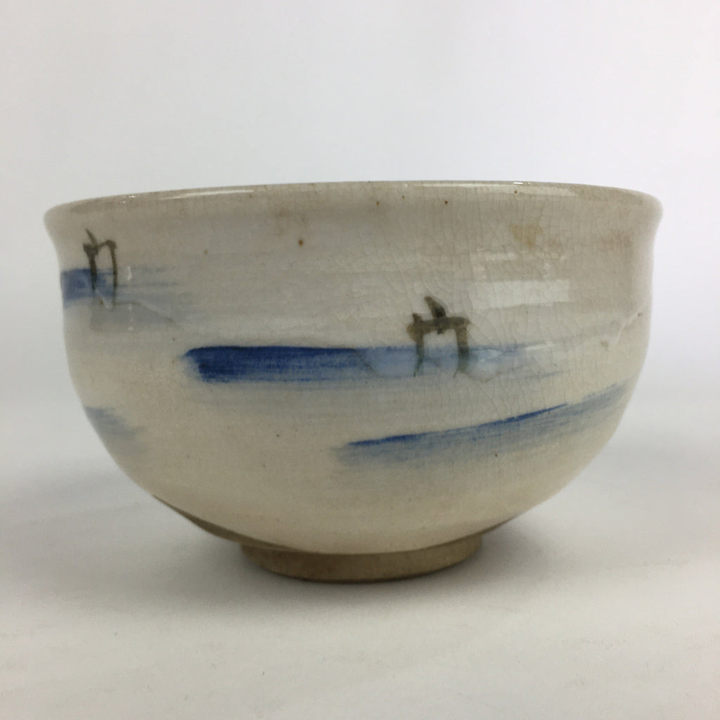 Japanese Ceramic Green Tea Ceremony Bowl Vtg Matcha Chawan White Pottery GTB902