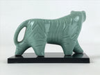 Japanese Ceramic Green Tiger Vtg Zodiac Decoration Figurine Black Stand BD927