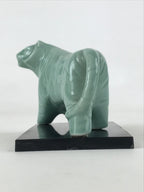 Japanese Ceramic Green Tiger Vtg Zodiac Decoration Figurine Black Stand BD927