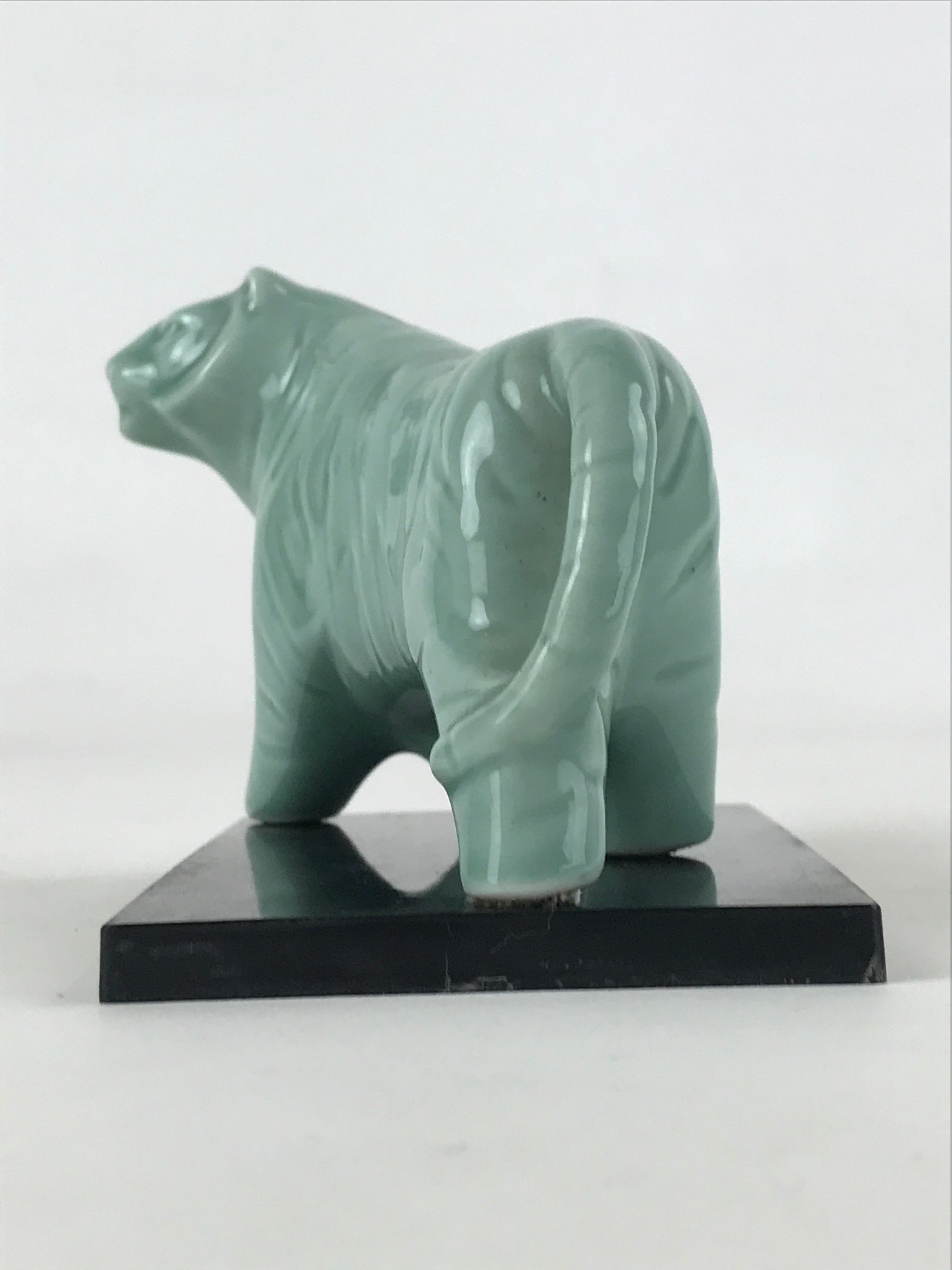 Japanese Ceramic Green Tiger Vtg Zodiac Decoration Figurine Black Stand BD927