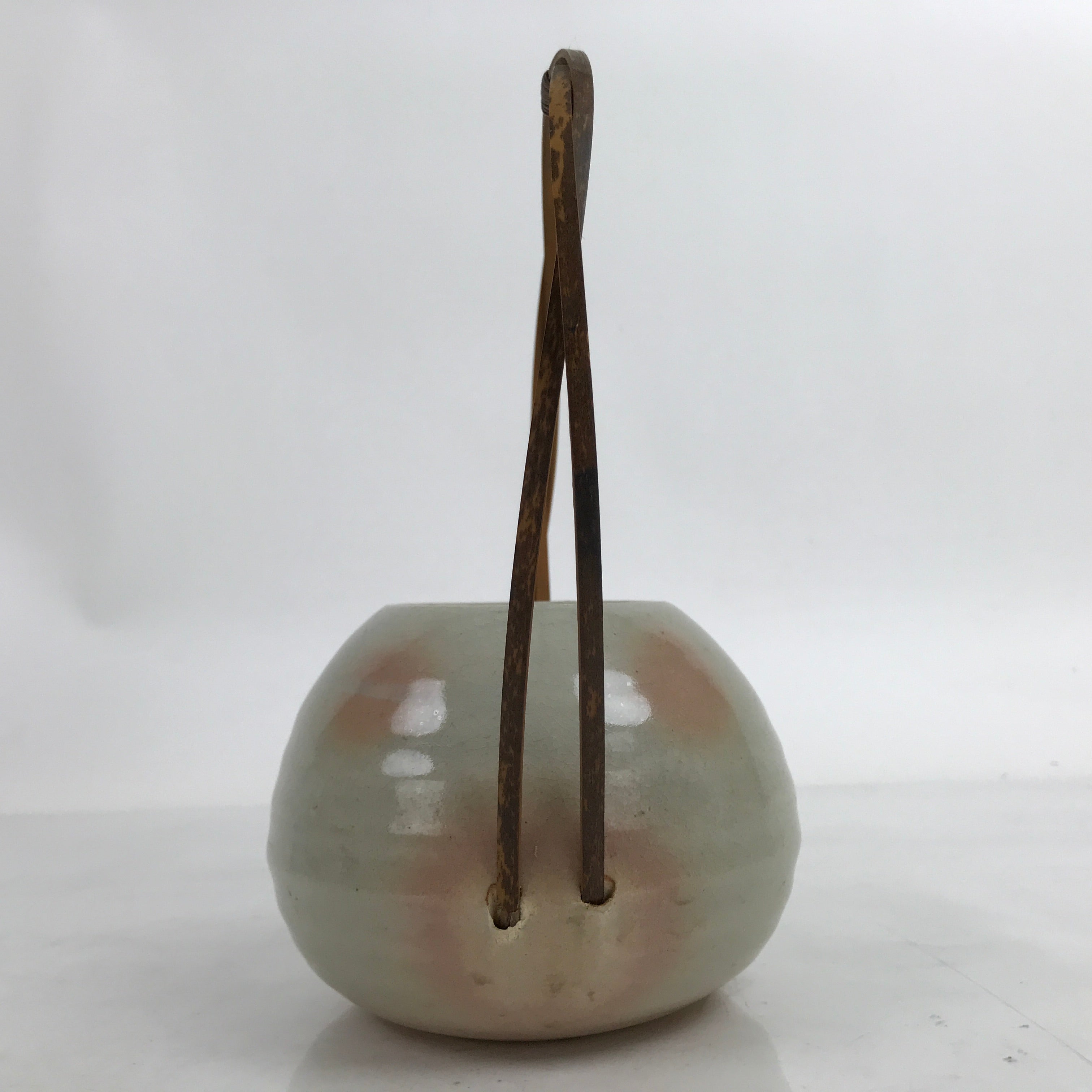 Japanese Ceramic Hagi Ware Flower Vase Vtg Ikebana Kabin Bamboo Gray Pink FK129