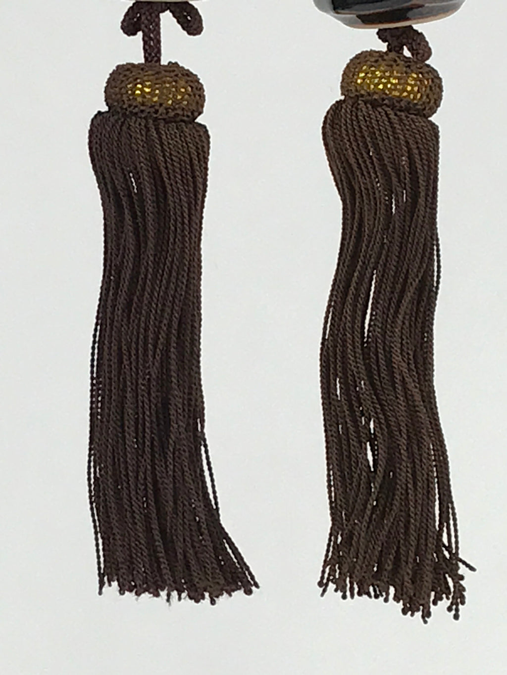 Japanese Ceramic Hanging Scroll Weights Fuchin Vtg Kakejiku Brown Tassel FC338