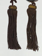 Japanese Ceramic Hanging Scroll Weights Fuchin Vtg Kakejiku Brown Tassel FC338