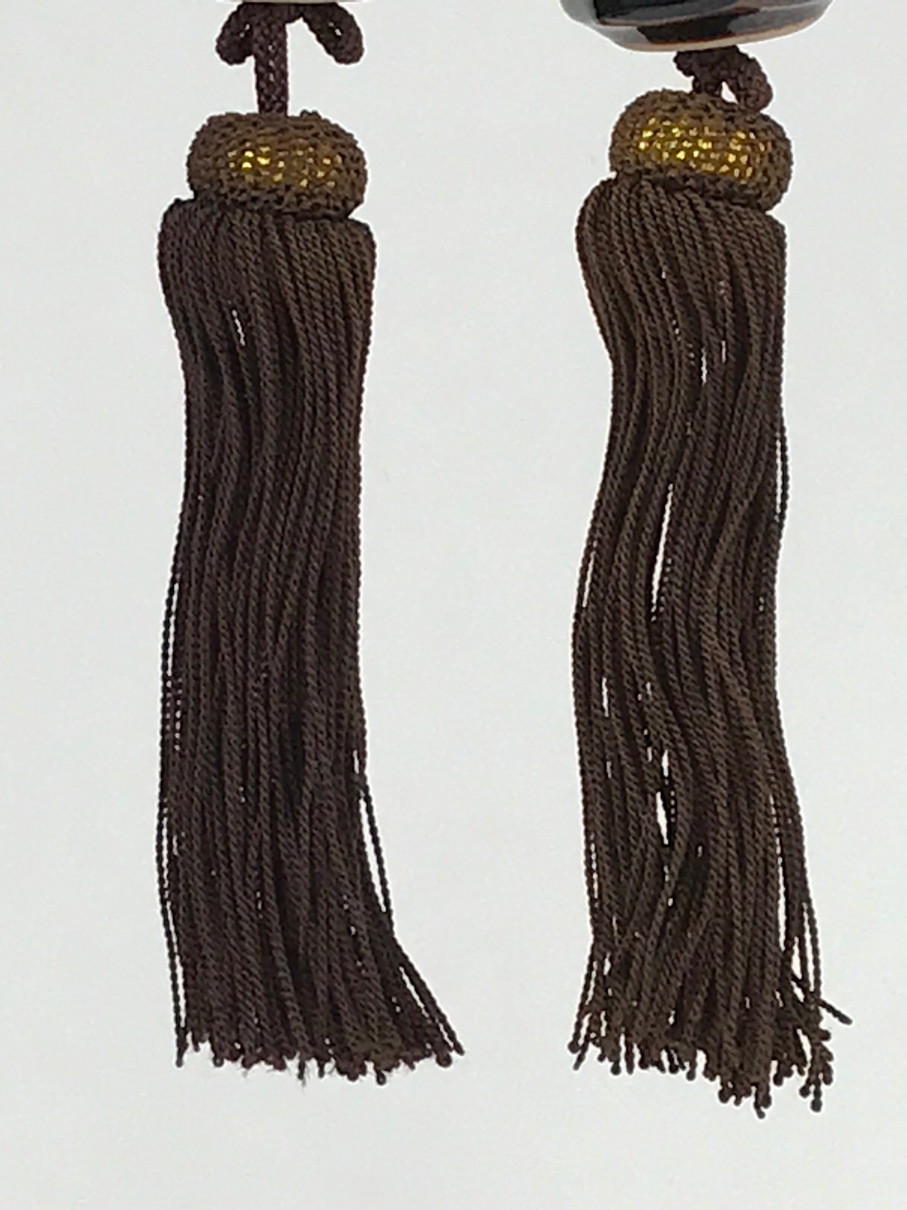 Japanese Ceramic Hanging Scroll Weights Fuchin Vtg Kakejiku Brown Tassel FC338