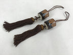 Japanese Ceramic Hanging Scroll Weights Fuchin Vtg Kakejiku Brown Tassel FC338