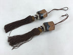 Japanese Ceramic Hanging Scroll Weights Fuchin Vtg Kakejiku Brown Tassel FC338