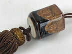 Japanese Ceramic Hanging Scroll Weights Fuchin Vtg Kakejiku Brown Tassel FC338