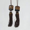 Japanese Ceramic Hanging Scroll Weights Fuchin Vtg Kakejiku Brown Tassel FC338