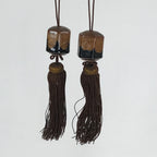 Japanese Ceramic Hanging Scroll Weights Fuchin Vtg Kakejiku Brown Tassel FC338