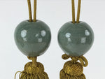 Japanese Ceramic Hanging Scroll Weights Fuchin Vtg Kakejiku Gold Tassel FC323