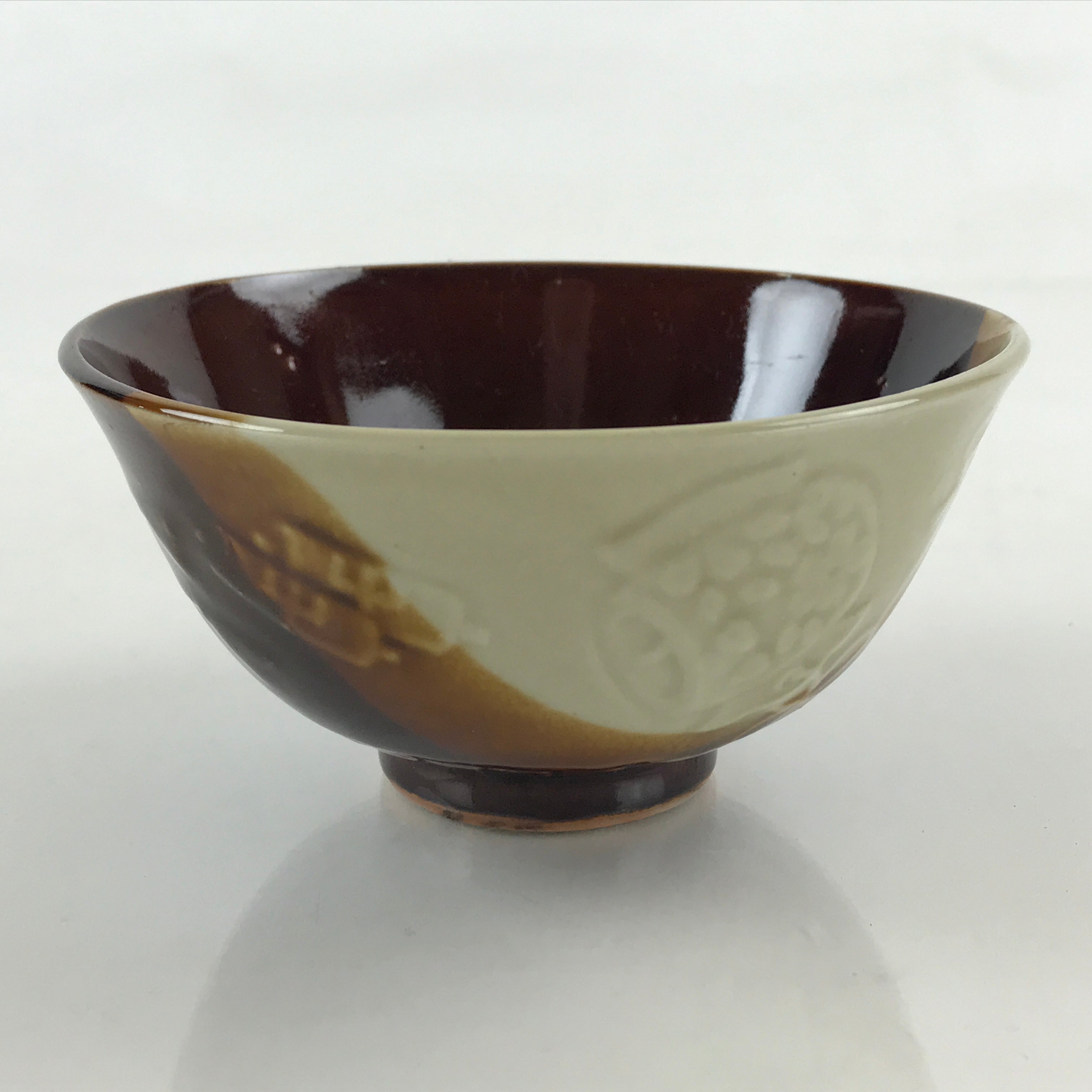 Japanese Ceramic Hasami Ware Rice Bowl Vtg Chawan Pottery Brown Yakimono PY431