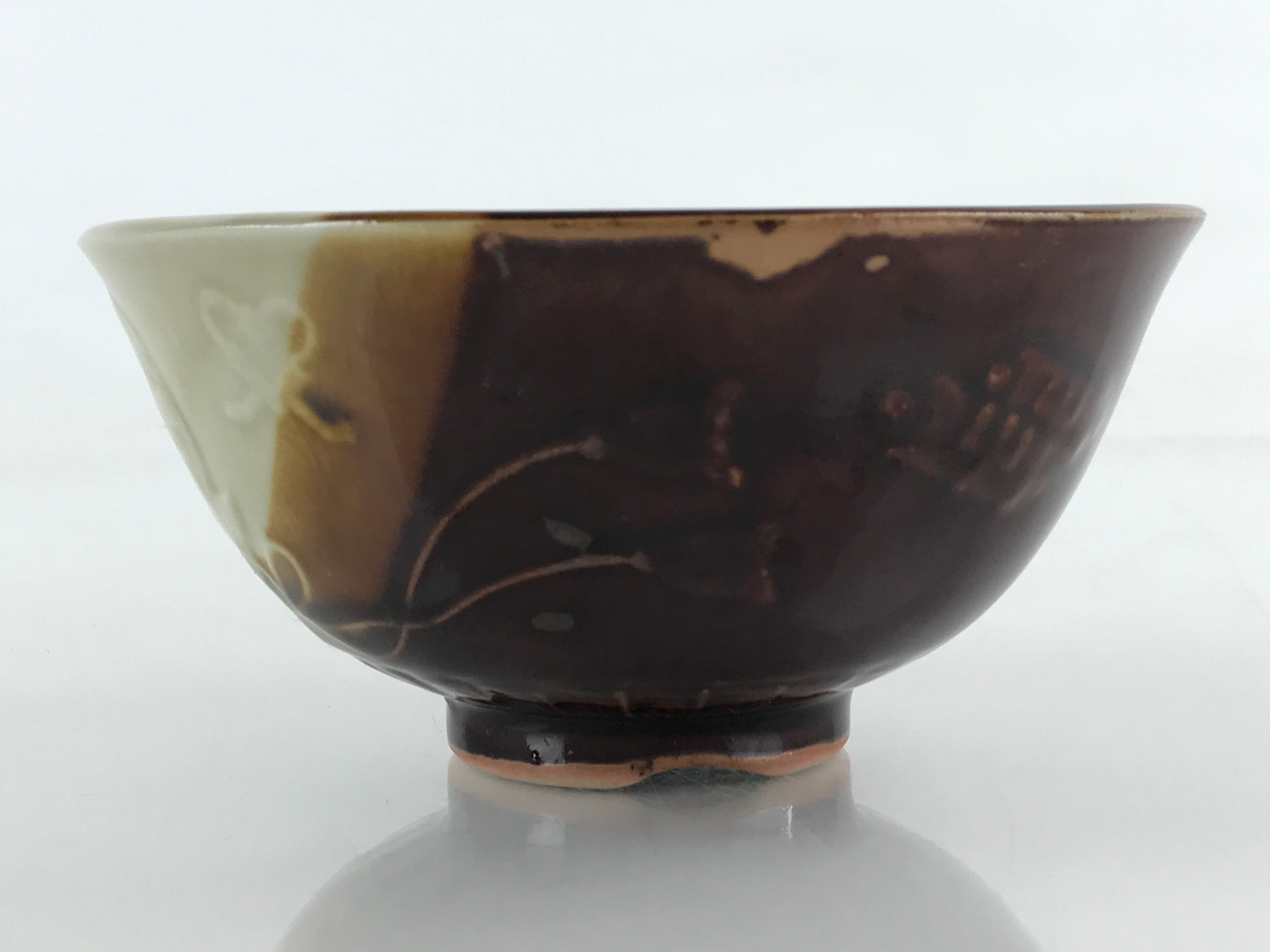 Japanese Ceramic Hasami Ware Rice Bowl Vtg Chawan Pottery Brown Yakimono PY432