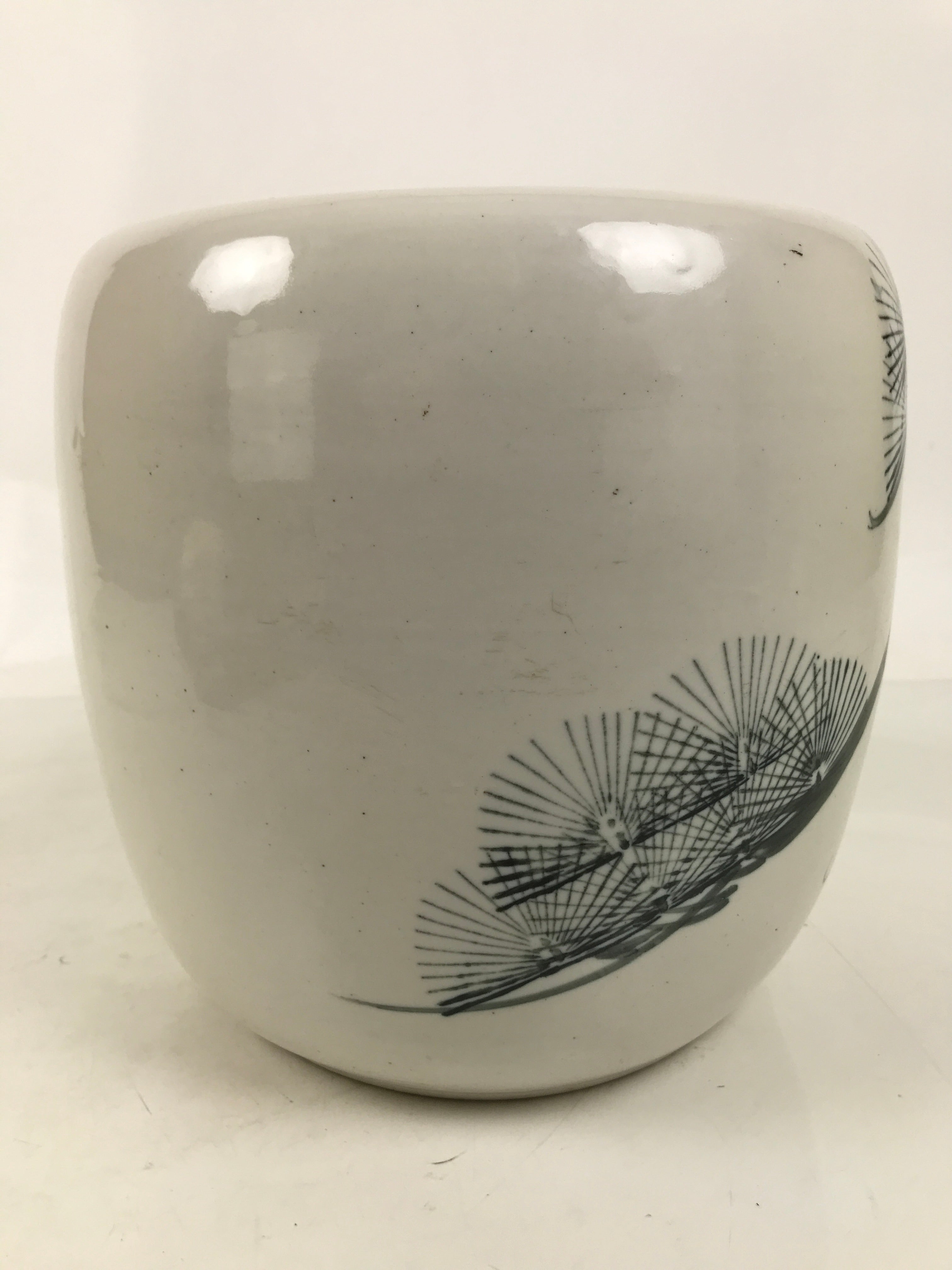 Japanese Ceramic Hibachi Brazier Vtg Pine Tree Outdoor Water Lily Fish Bowl Y443