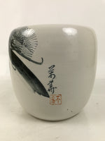 Japanese Ceramic Hibachi Brazier Vtg Pine Tree Outdoor Water Lily Fish Bowl Y443