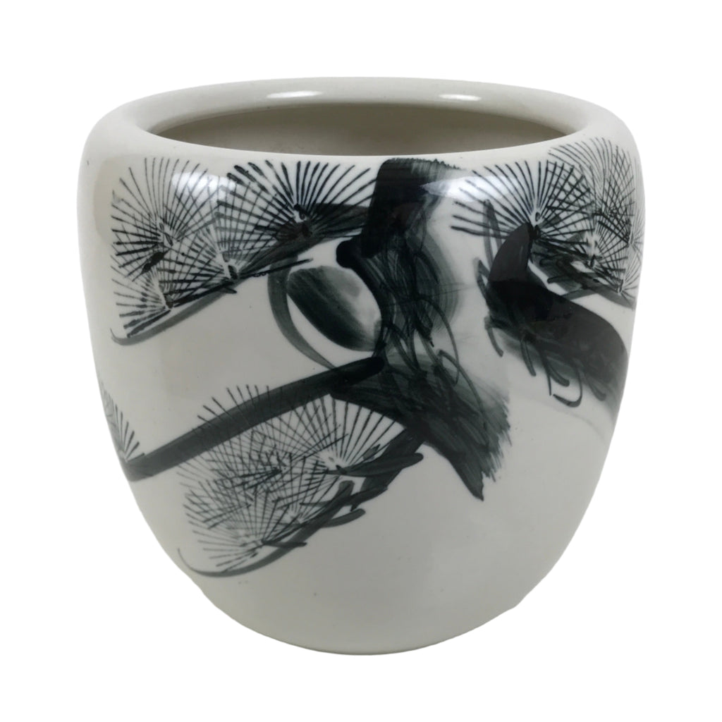 Japanese Ceramic Hibachi Brazier Vtg Pine Tree Outdoor Water Lily Fish Bowl Y443