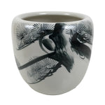 Japanese Ceramic Hibachi Brazier Vtg Pine Tree Outdoor Water Lily Fish Bowl Y443