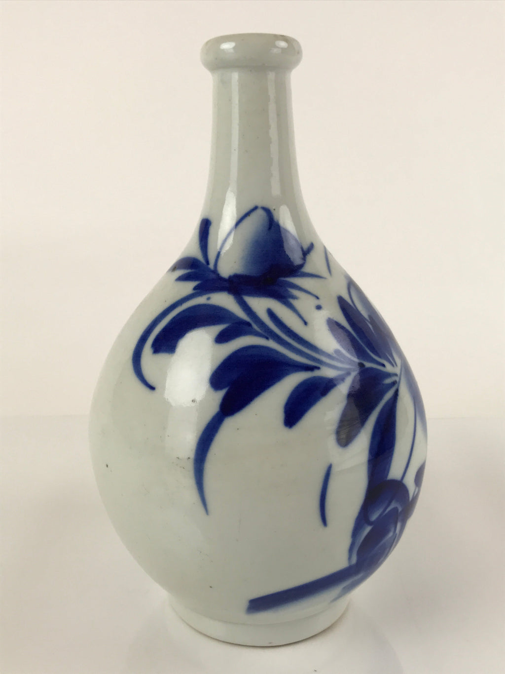 Japanese Ceramic Imari Sake Bottle Kayoi-Tokkuri Vtg Blue Peony Botan TS625