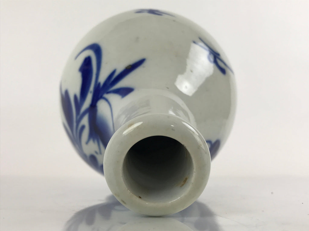 Japanese Ceramic Imari Sake Bottle Kayoi-Tokkuri Vtg Blue Peony Botan TS625