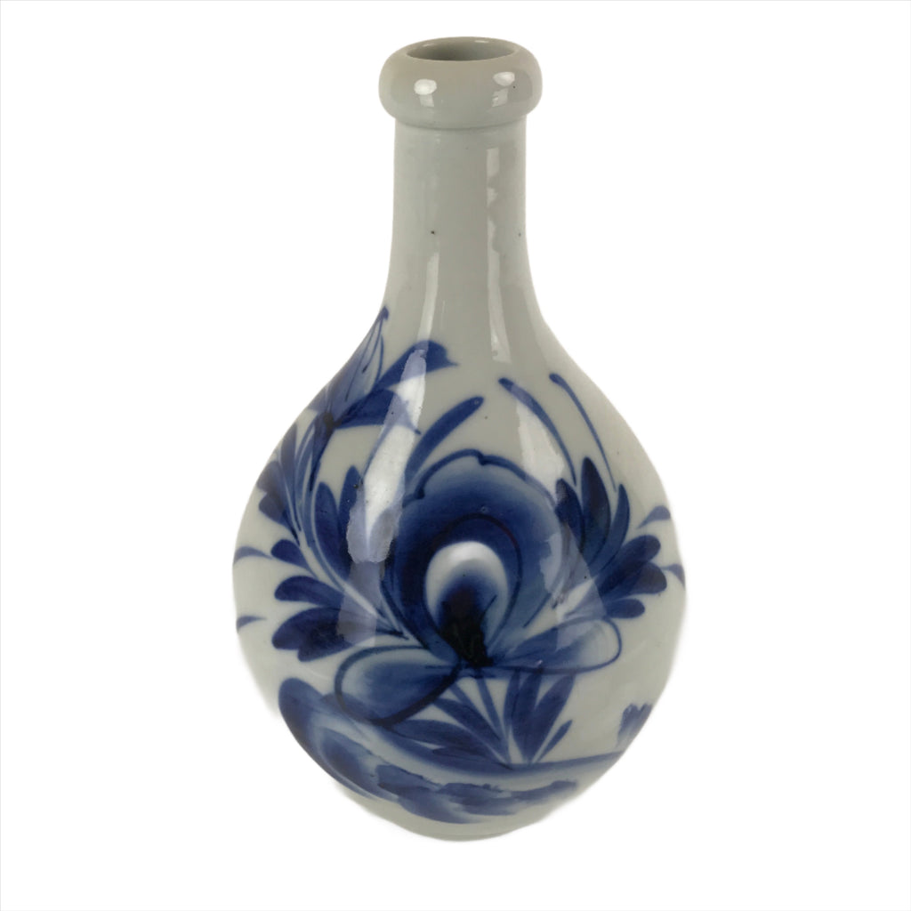 Japanese Ceramic Imari Sake Bottle Kayoi-Tokkuri Vtg Blue Peony Botan TS626
