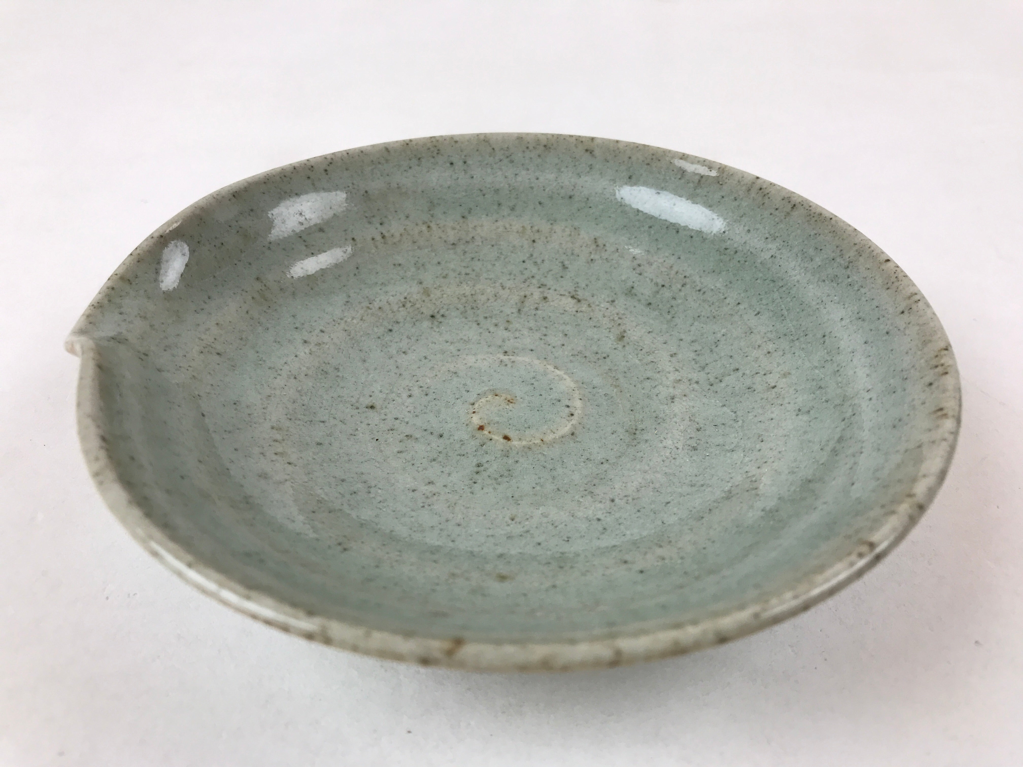 Japanese Ceramic Katakuchi Small Plate Vtg Round Spiral Water Green PY604