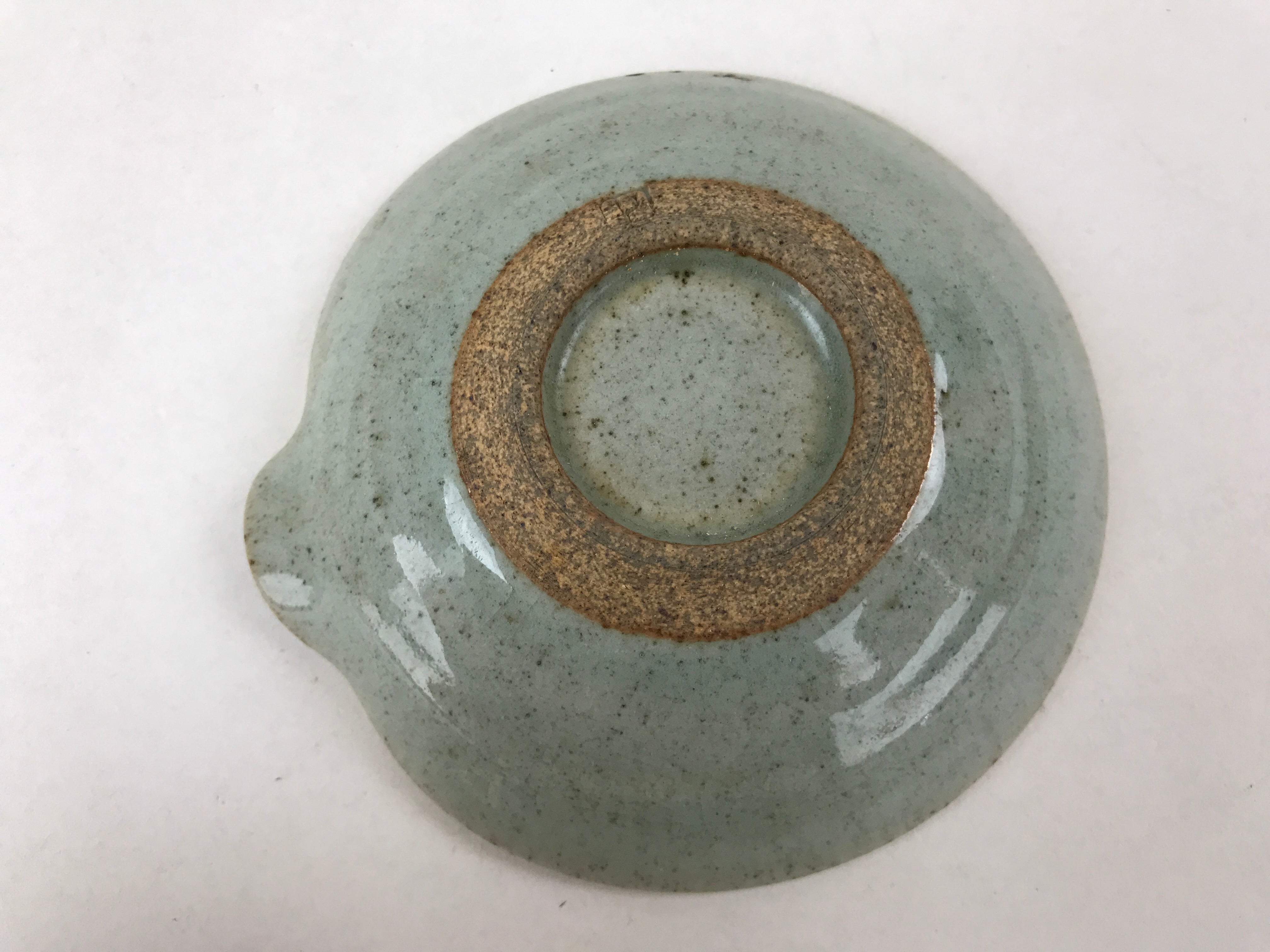 Japanese Ceramic Katakuchi Small Plate Vtg Round Spiral Water Green PY604