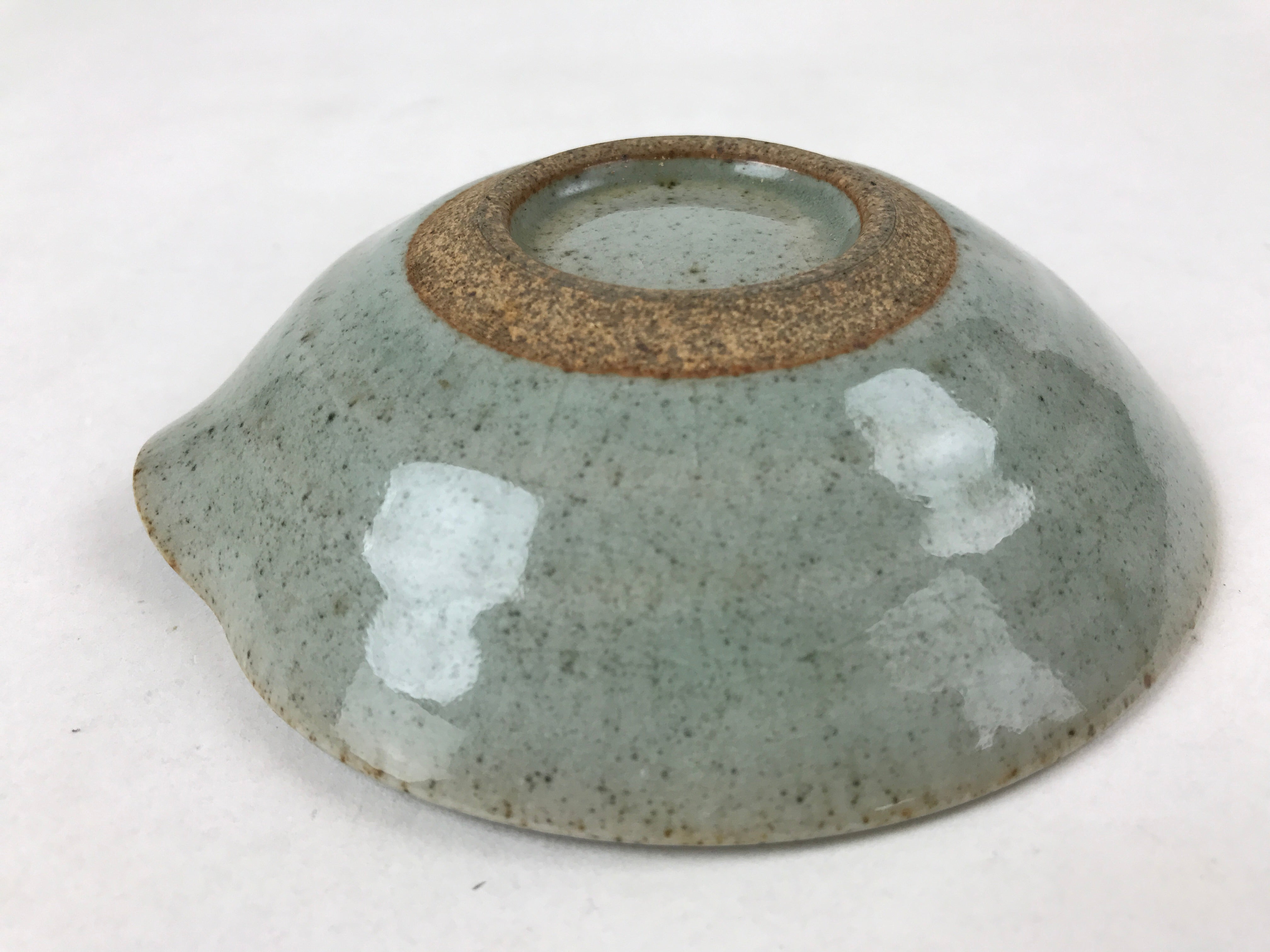 Japanese Ceramic Katakuchi Small Plate Vtg Round Spiral Water Green PY604