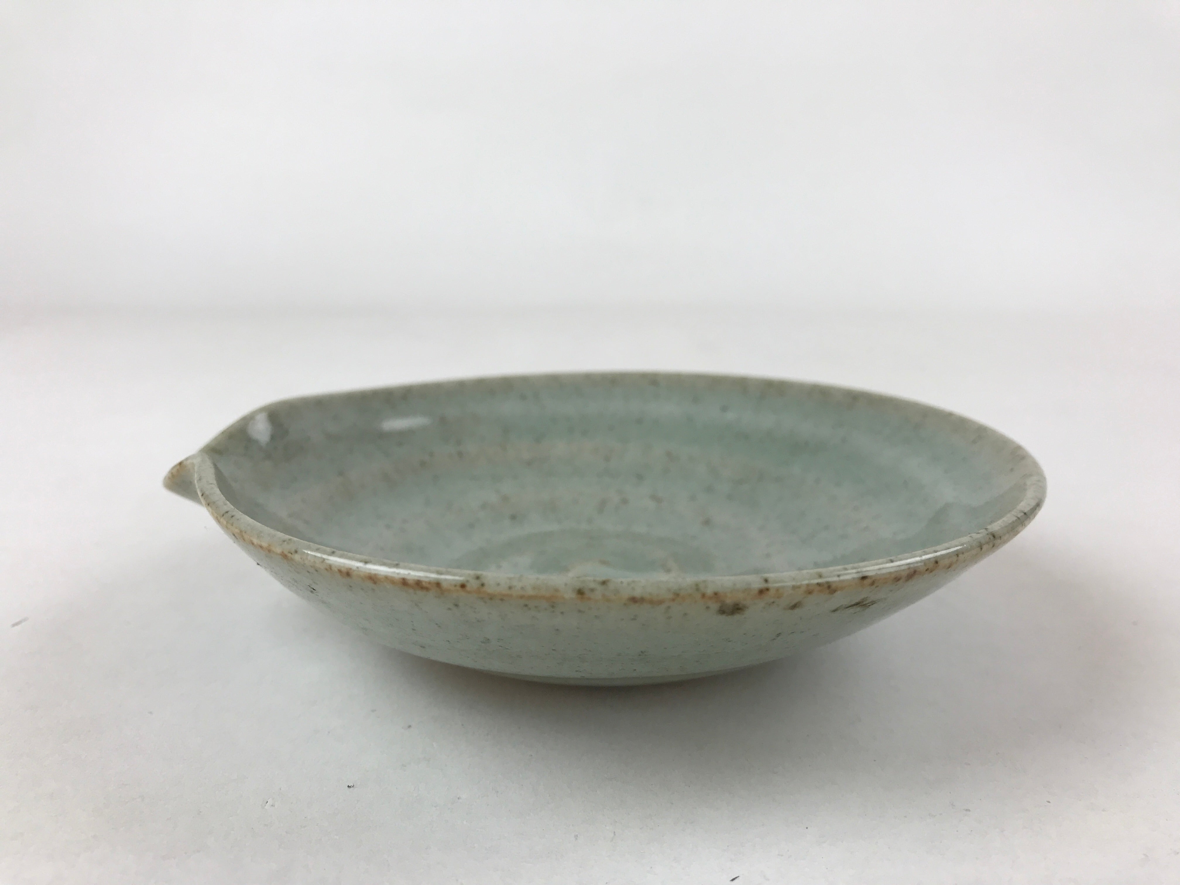 Japanese Ceramic Katakuchi Small Plate Vtg Round Spiral Water Green PY604