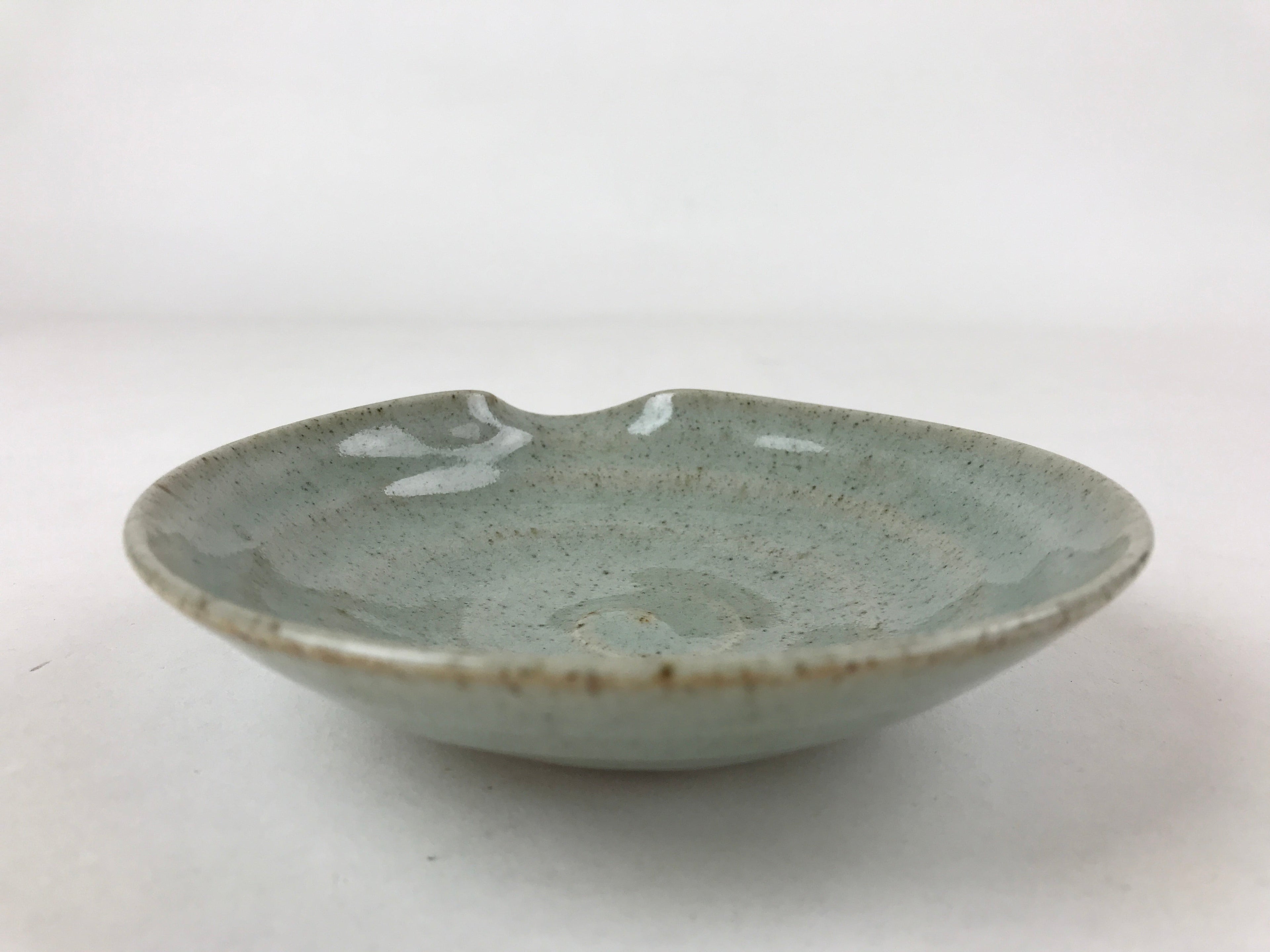 Japanese Ceramic Katakuchi Small Plate Vtg Round Spiral Water Green PY604