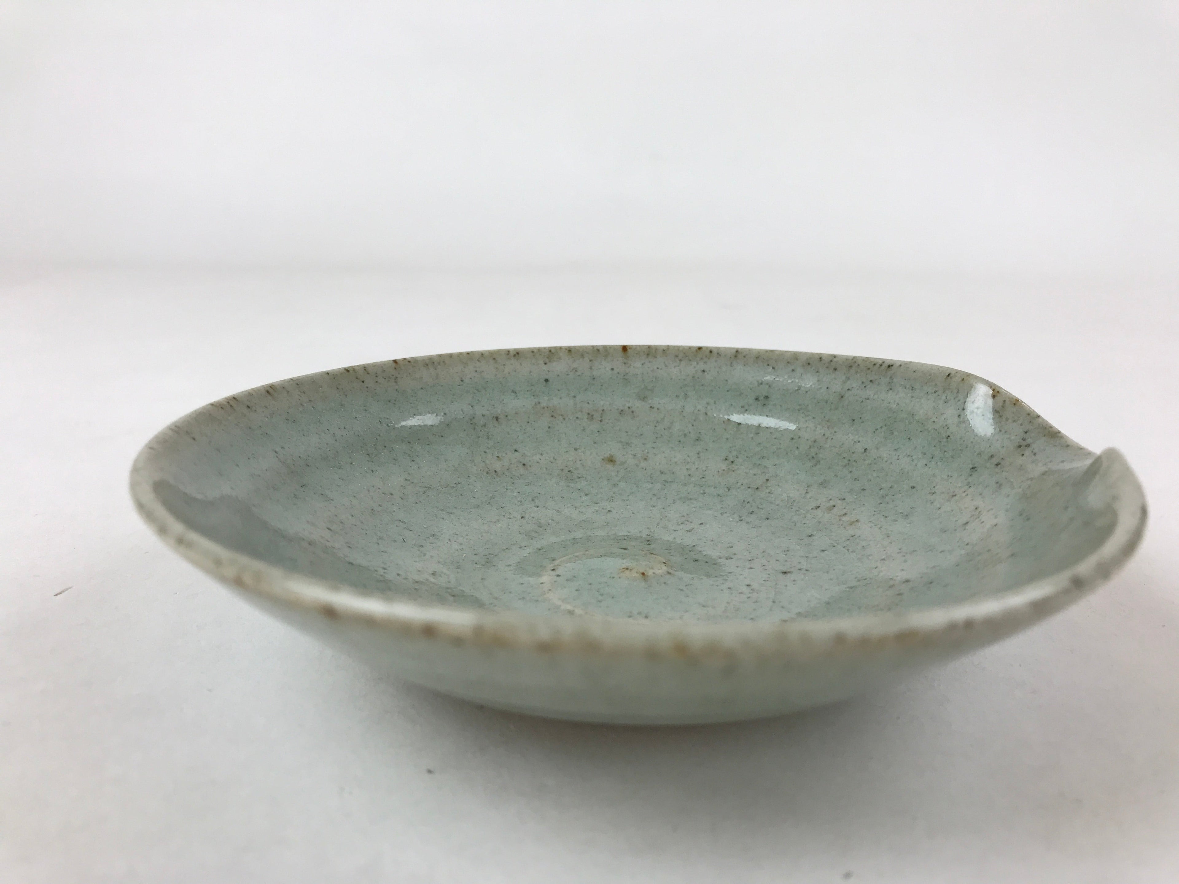 Japanese Ceramic Katakuchi Small Plate Vtg Round Spiral Water Green PY604