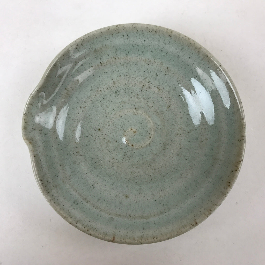 Japanese Ceramic Katakuchi Small Plate Vtg Round Spiral Water Green PY604