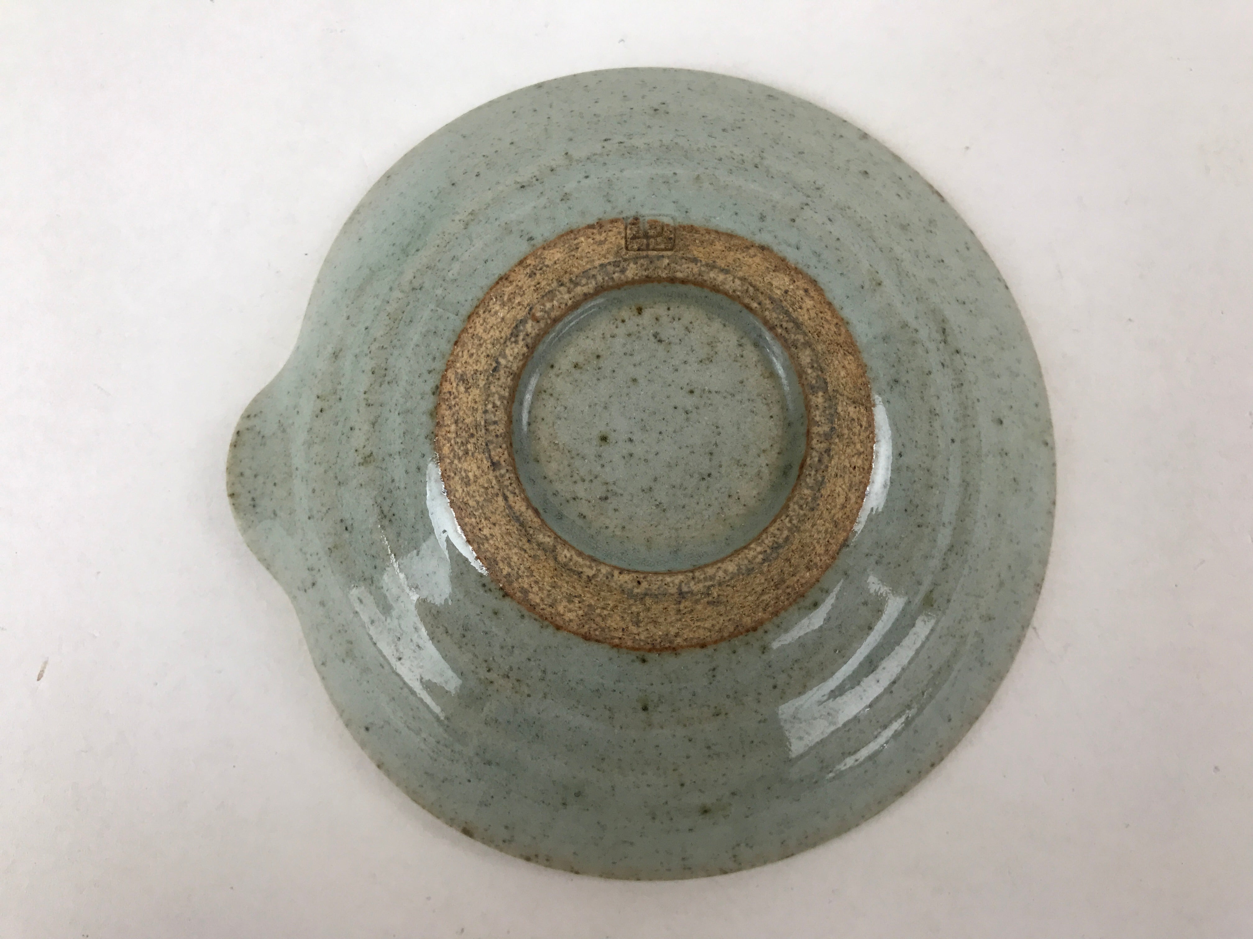 Japanese Ceramic Katakuchi Small Plate Vtg Round Spiral Water Green PY605