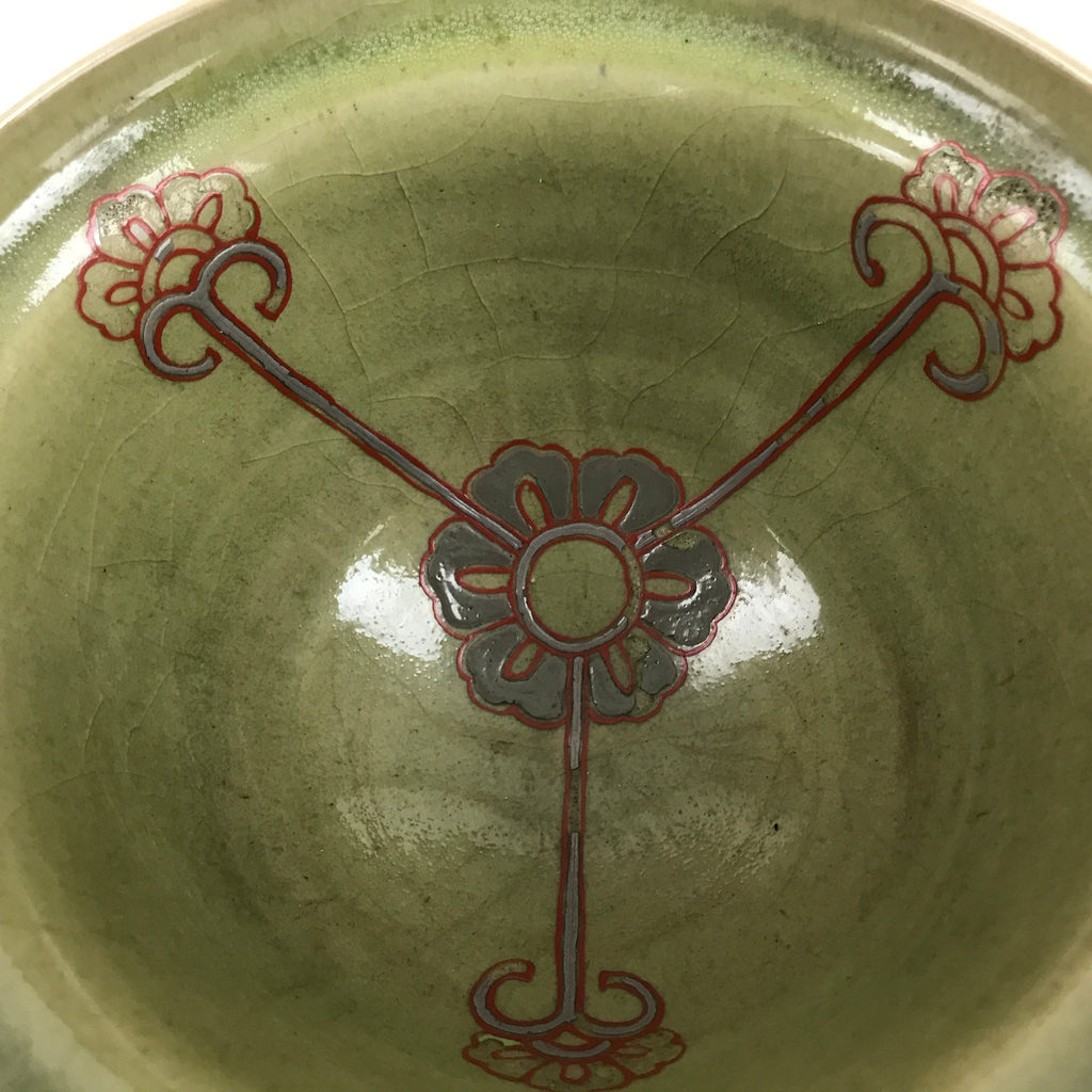 Japanese Ceramic Kensui Wastewater Bowl Vtg Tea Ceremony Basin Shrimp Green Y9