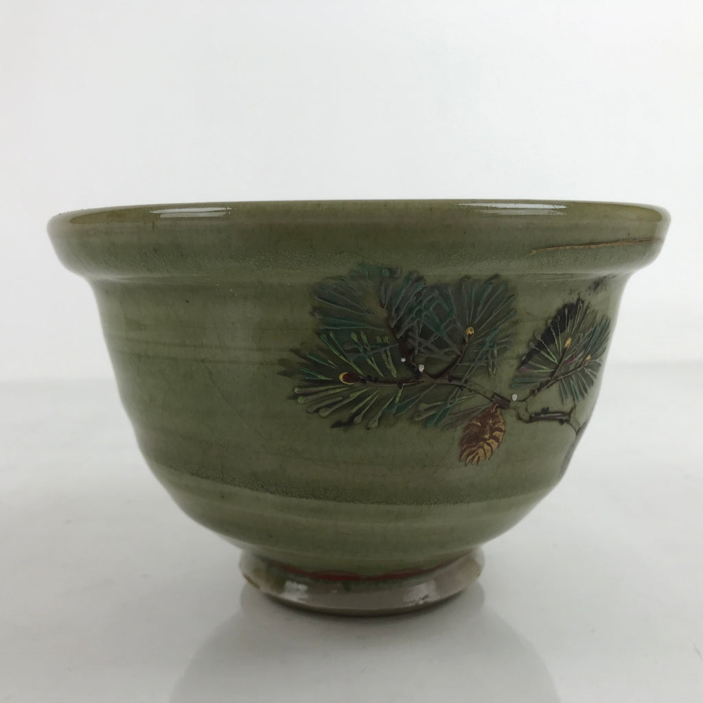 Japanese Ceramic Kensui Wastewater Bowl Vtg Tea Ceremony Basin Shrimp Green Y9