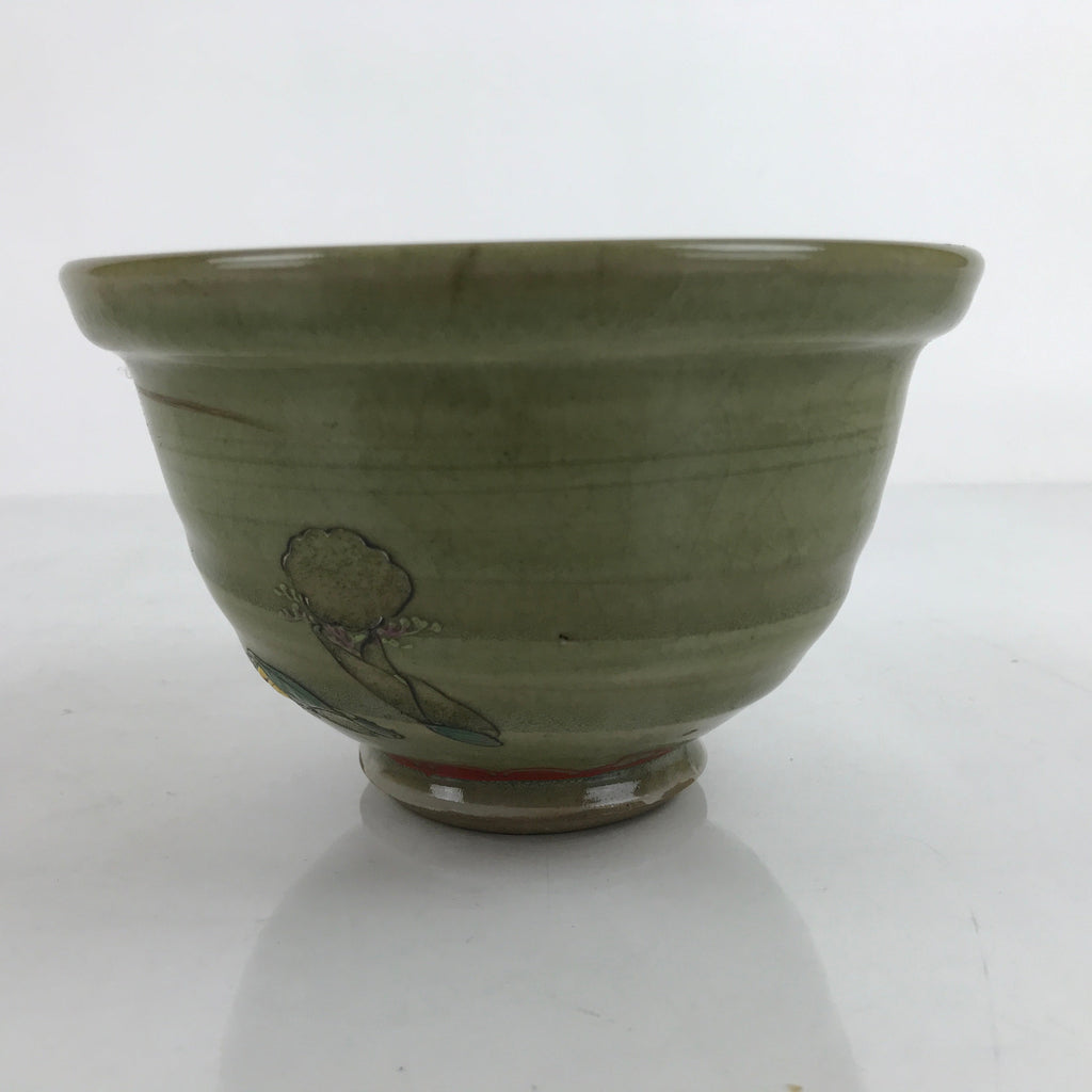 Japanese Ceramic Kensui Wastewater Bowl Vtg Tea Ceremony Basin Shrimp Green Y9