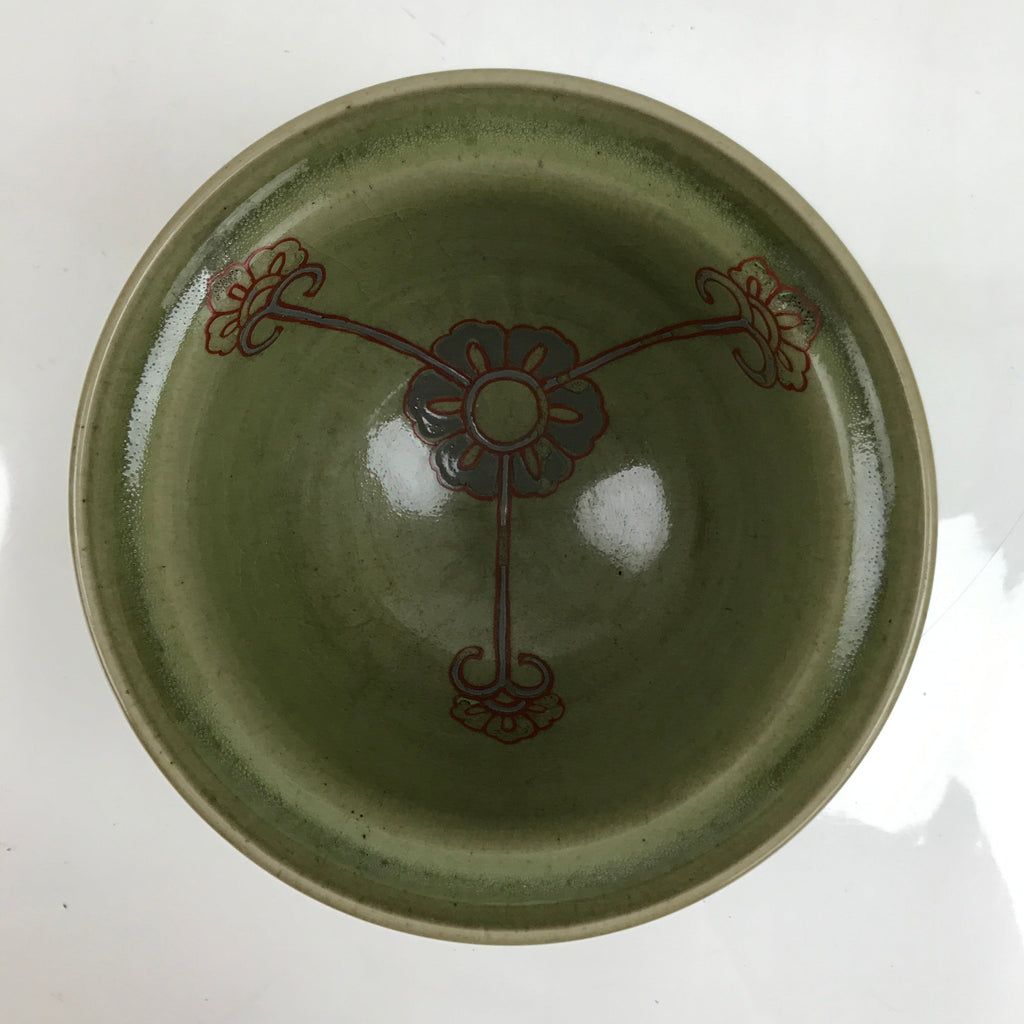 Japanese Ceramic Kensui Wastewater Bowl Vtg Tea Ceremony Basin Shrimp Green Y9