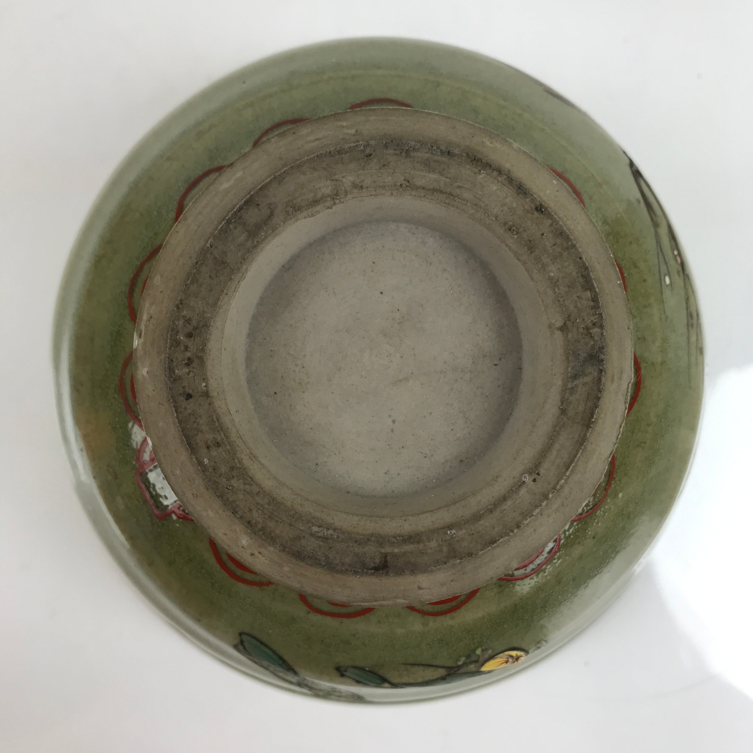 Japanese Ceramic Kensui Wastewater Bowl Vtg Tea Ceremony Basin Shrimp Green Y9