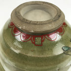 Japanese Ceramic Kensui Wastewater Bowl Vtg Tea Ceremony Basin Shrimp Green Y9
