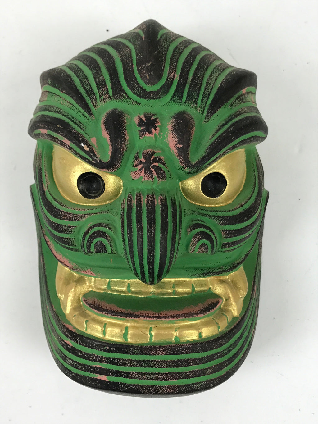 Japanese Ceramic Kirishima Shrine Nine Faces Mask Decoration Green Black OM61