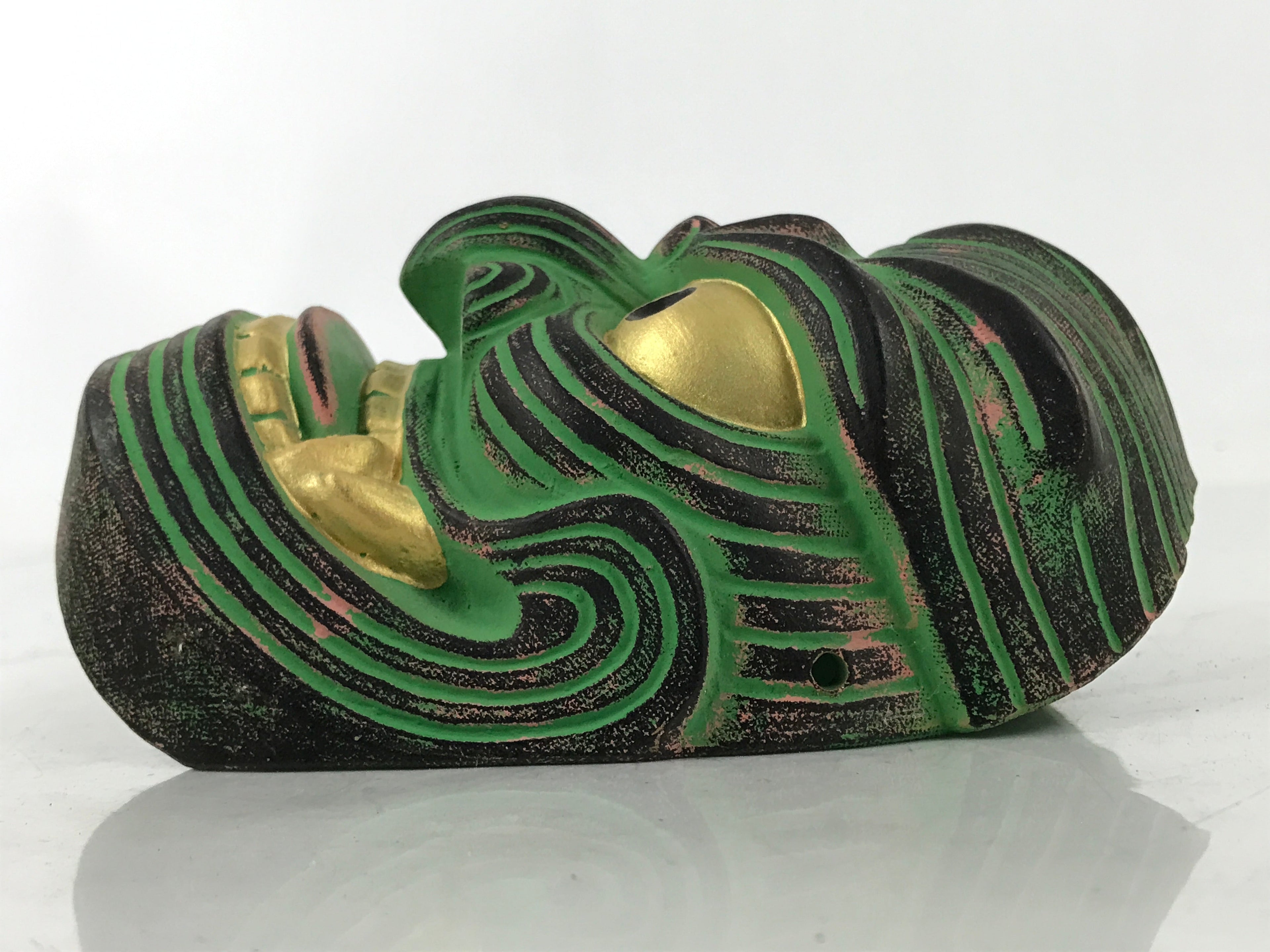 Japanese Ceramic Kirishima Shrine Nine Faces Mask Decoration Green Black OM61