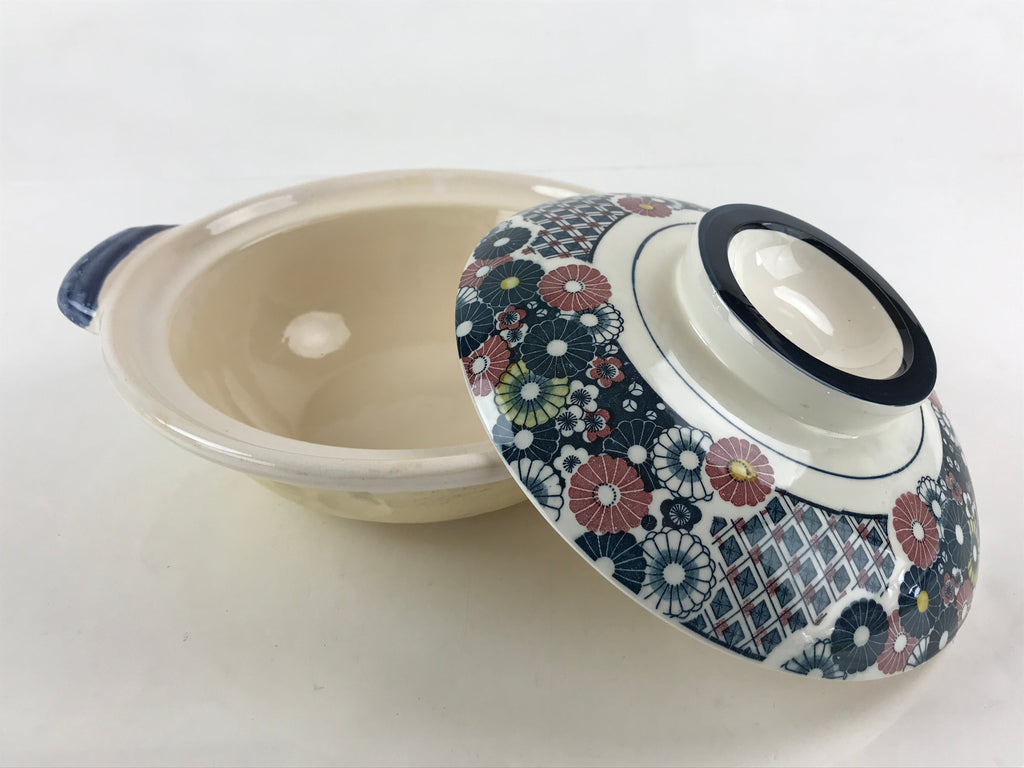 Japanese Ceramic Kiyomizu Ware Donabe Nabe Pot Vtg Pottery White Yakimono PY296