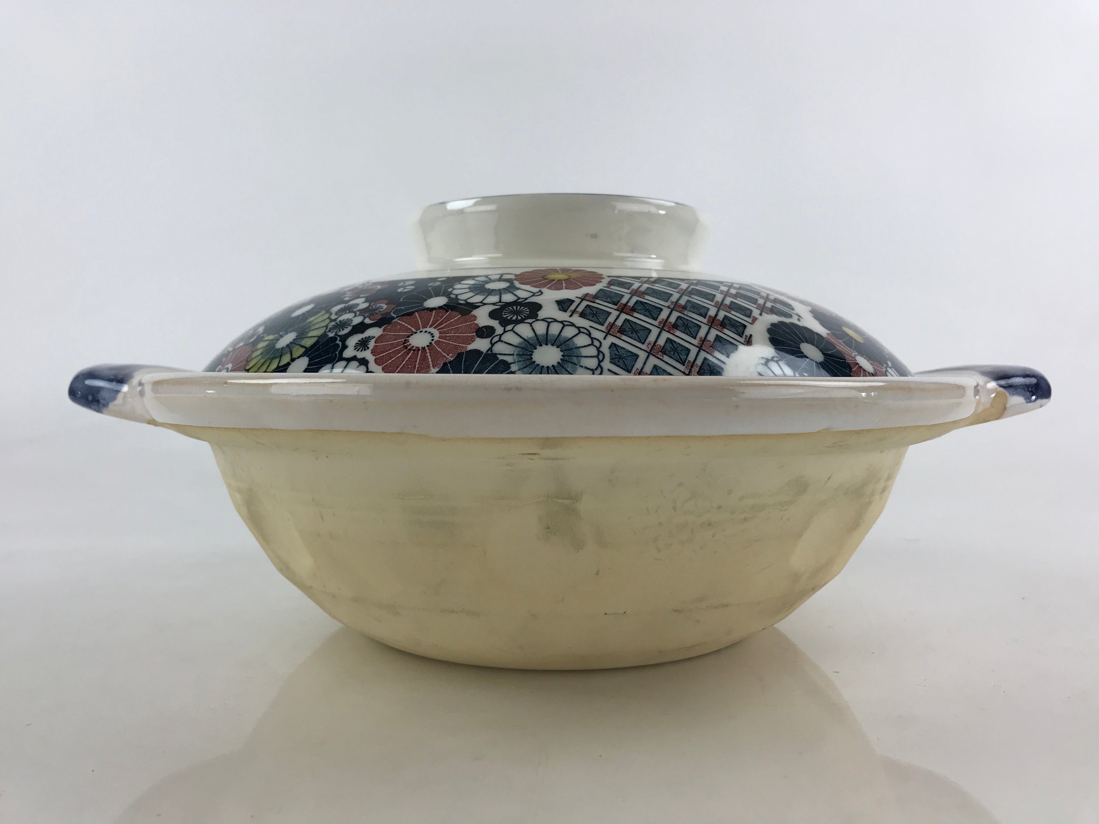 Japanese Ceramic Kiyomizu Ware Donabe Nabe Pot Vtg Pottery White Yakimono PY296