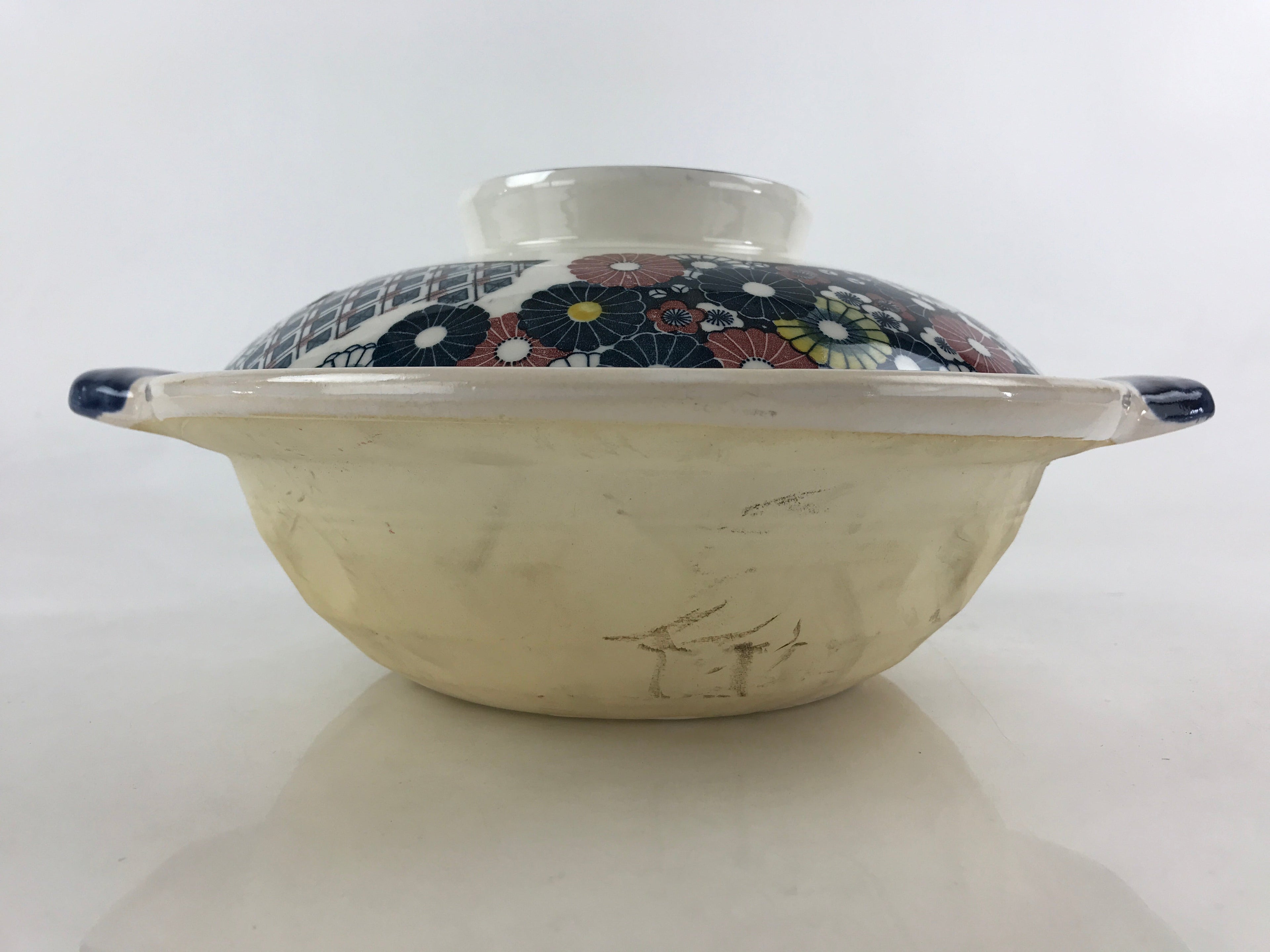 Japanese Ceramic Kiyomizu Ware Donabe Nabe Pot Vtg Pottery White Yakimono PY296