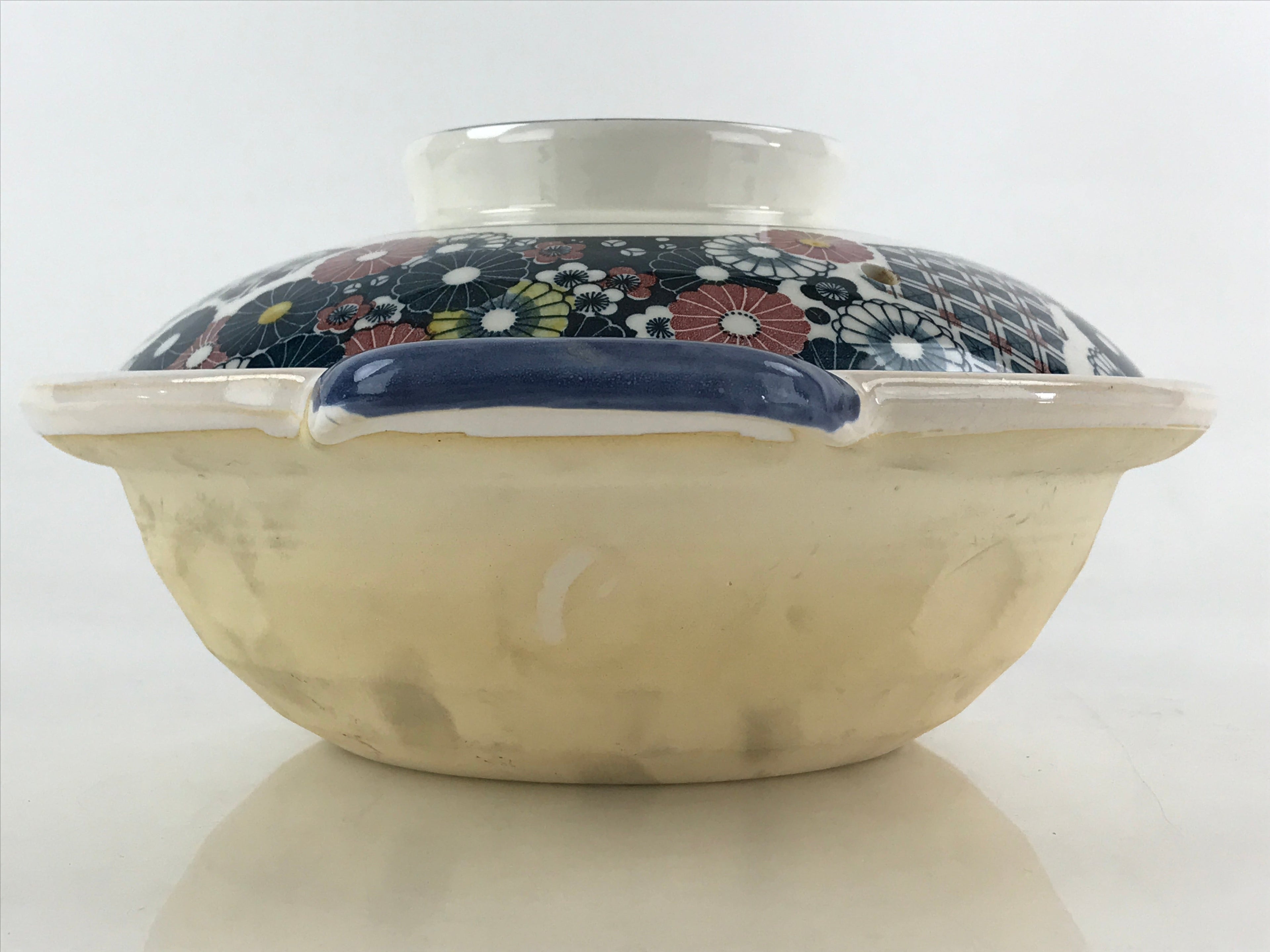 Japanese Ceramic Kiyomizu Ware Donabe Nabe Pot Vtg Pottery White Yakimono PY296