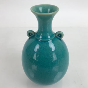 Japanese Ceramic Kiyomizu Ware Flower Vase Vtg Ikebana Kabin Blue Crackle FK118