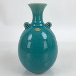 Japanese Ceramic Kiyomizu Ware Flower Vase Vtg Ikebana Kabin Blue Crackle FK118