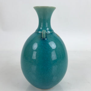 Japanese Ceramic Kiyomizu Ware Flower Vase Vtg Ikebana Kabin Blue Crackle FK118