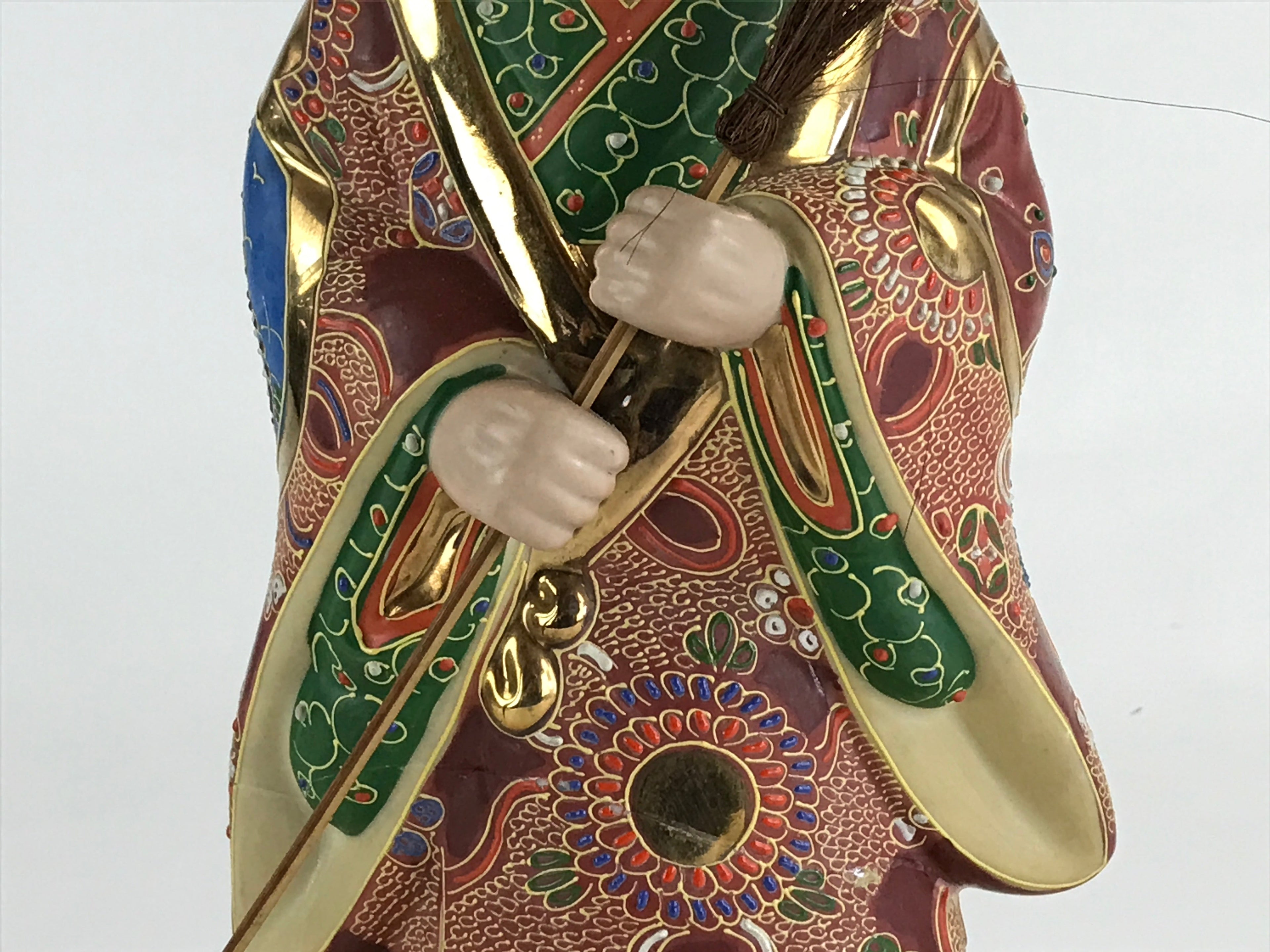 Japanese Ceramic Kutani Ware Takasago Doll Statue Old Lady Lucky Charm BD889