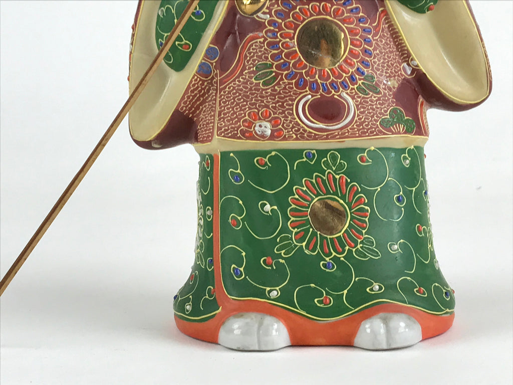 Japanese Ceramic Kutani Ware Takasago Doll Statue Old Lady Lucky Charm BD889