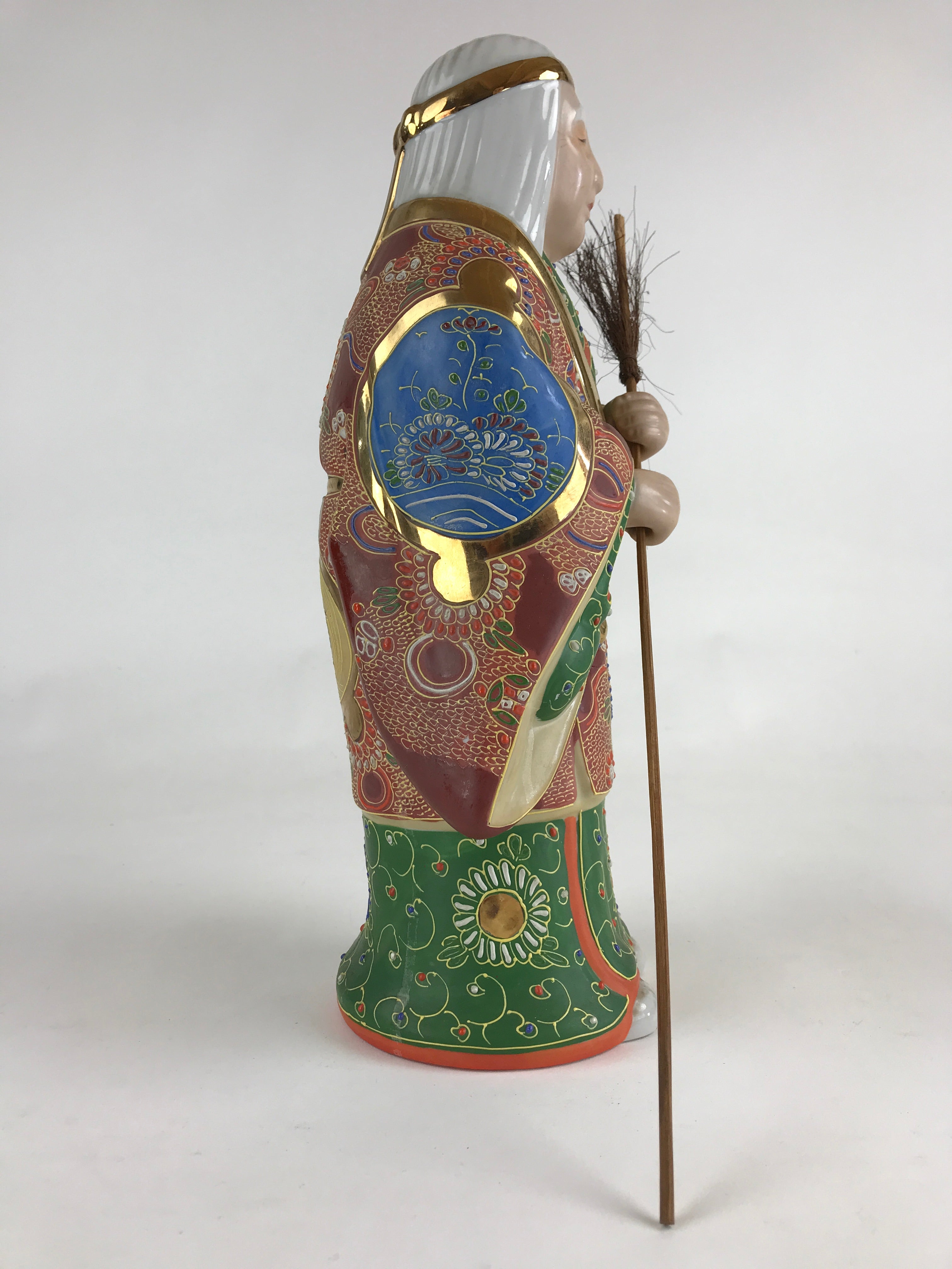 Japanese Ceramic Kutani Ware Takasago Doll Statue Old Lady Lucky Charm BD889