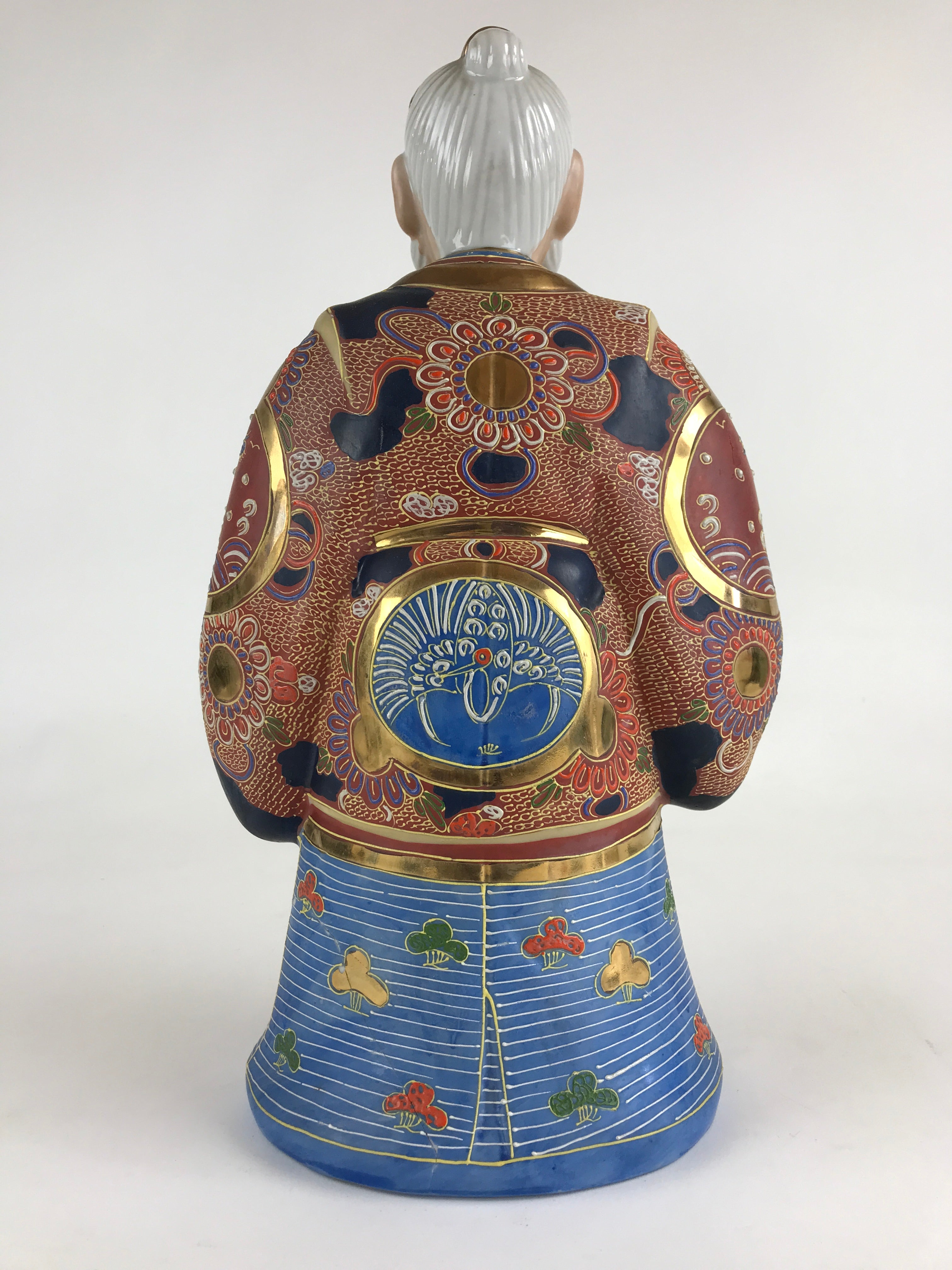 Japanese Ceramic Kutani Ware Takasago Doll Statue Old Man Lucky Charm BD888